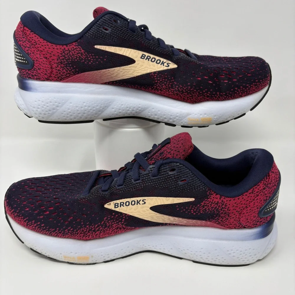 Brooks Ghost 16 Women's Size 8.5 Wide Navy Red Running Shoes (1204071D422)